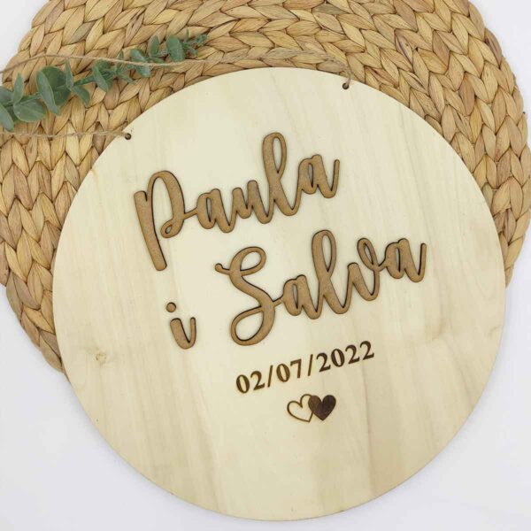 Placa madera nombres pareja