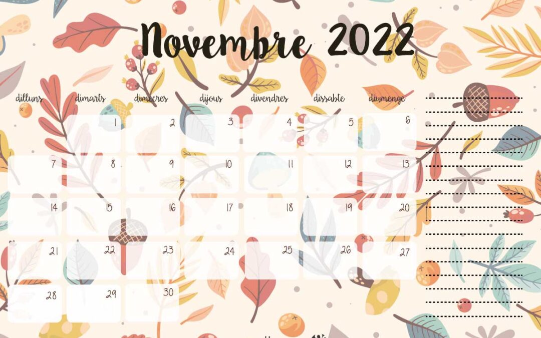 Calendario noviembre 2022