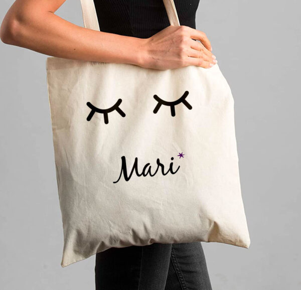 Bolso tela pestañas nombre