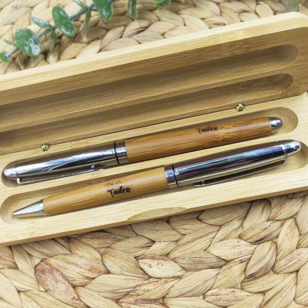 Set bolis en estuche bambú personalizado - Imagen 2