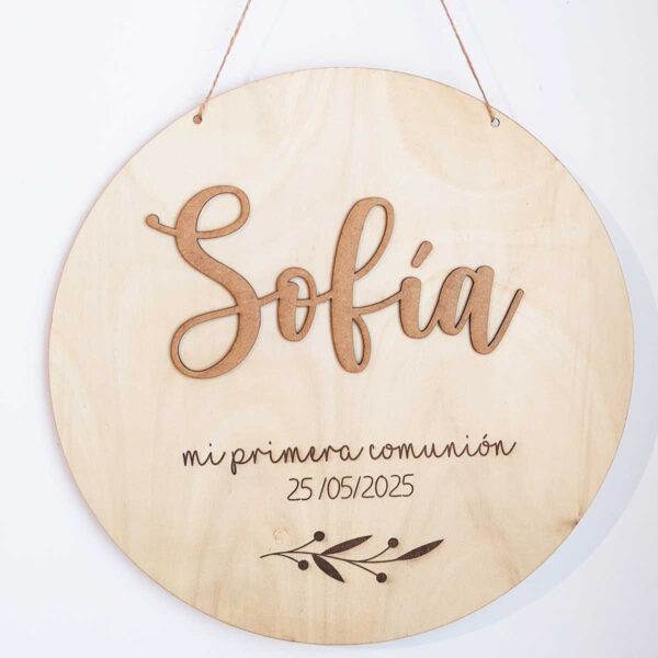 Placa de madera comunión personalizada