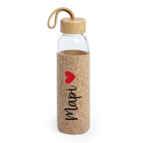 Botella de vidrio y corcho personalizada con nombre