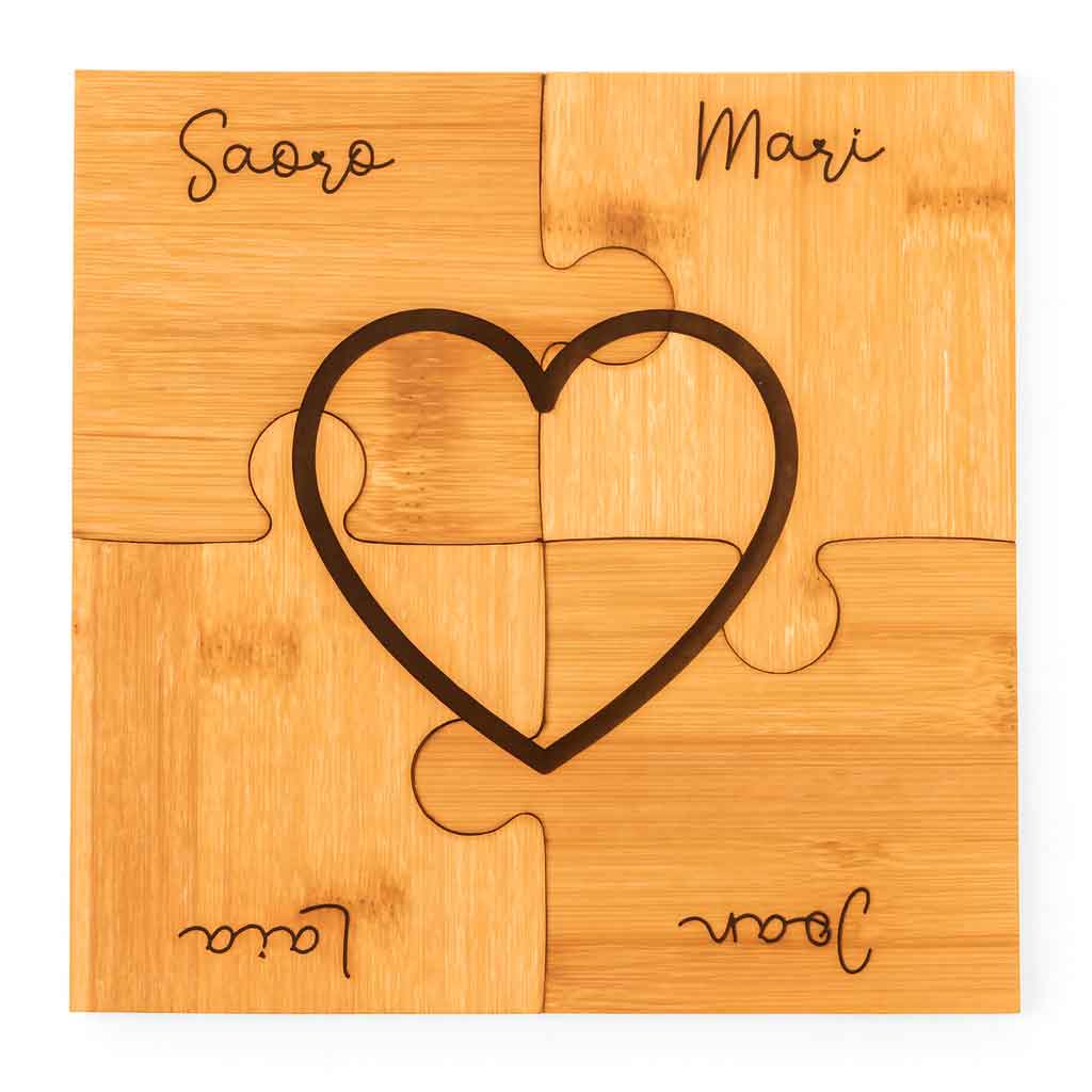 Puzzle posavasos de bambú personalizado San Valentín